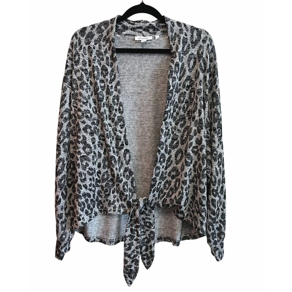Chico’s Leopard Print 2 Piece Sweater Set Cardigan Shell Size 1 Medium - Picture 2 of 8
